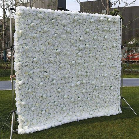 3d Roll Up Silk White Rose Backdrop Flower Wall Fabric Wedding Stage