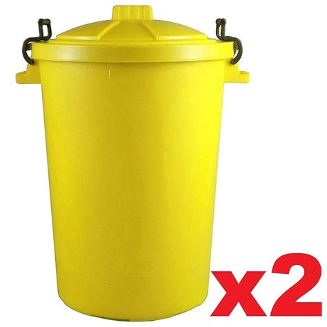 Buy 2 X YELLOW 85 Litre 85L Extra Large Colour Plastic Dustbin Garden