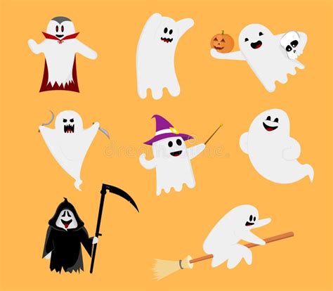 Halloween Ghosts Color Boo Characters In Vector Illustration Stock