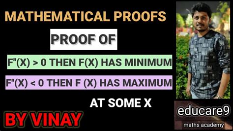 Mathematical Proofs Second Derivative Of Functions Maximum Or Minimum Less Or Greater Than