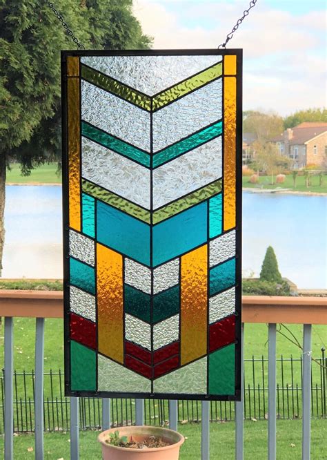 Arts And Crafts Stained Glass Window Panel Chevron Stained Etsy