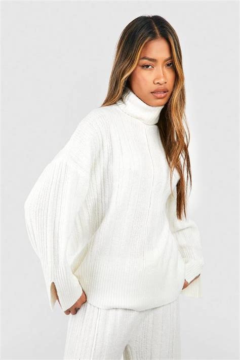 Roll Neck Soft Mixed Rib Knit Jumper Boohoo Uk