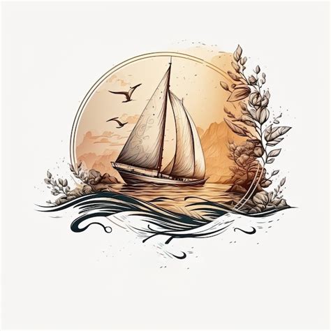 Premium AI Image Sailboat Minimalistic Emblem Line Art Illustration