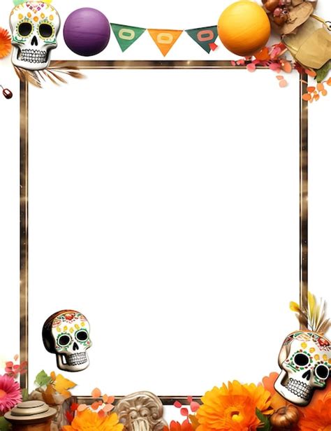 Ilustración de fondo del marco del día de los muertos con esqueleto