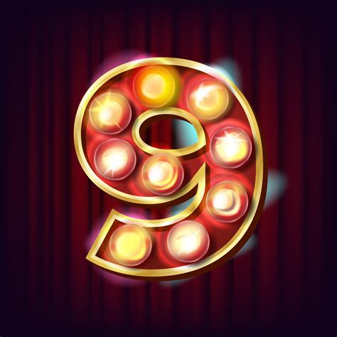 9 Number Vector Nine Font Marquee Light Sign Realistic Retro Shine Lamp Bulb 3d Electric