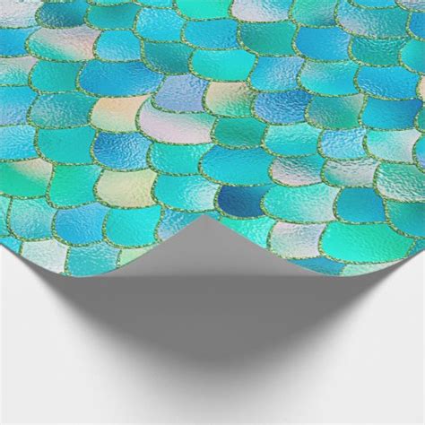 Wonky Watercolor Teal Glitter Metal Mermaid Scales Wrapping Paper Zazzle