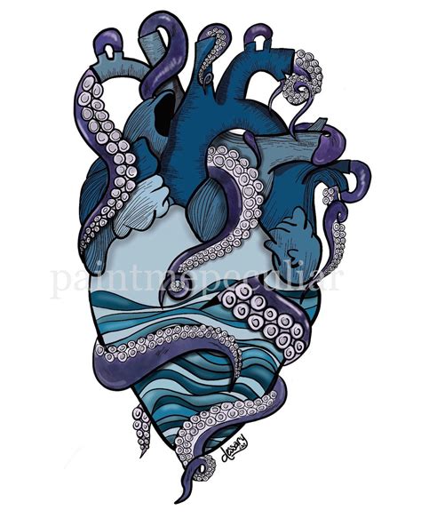 Octopus Heart Print/ Ocean Heart/ Waves Heart / 11x14 Print / - Etsy