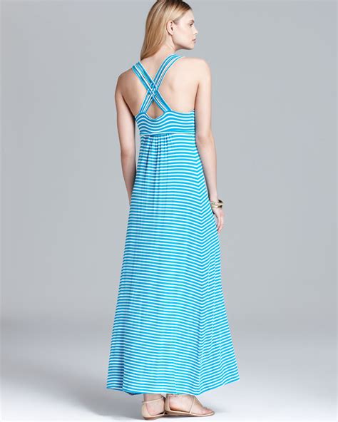 Calvin Klein Striped Maxi Dress Cross Back In Blue Lyst