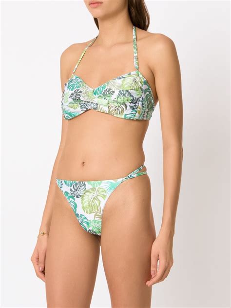 Amir Slama Palm Leaf Print Bandeau Bikini Farfetch