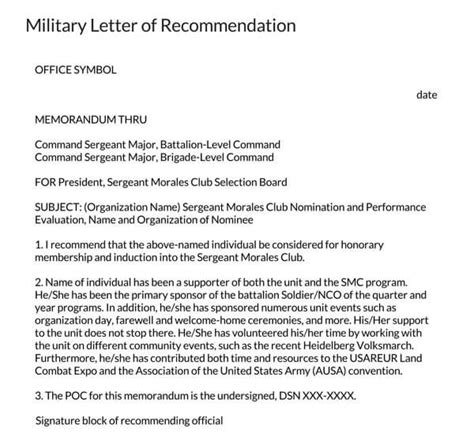 Military Letter Of Recommendation Free Templates