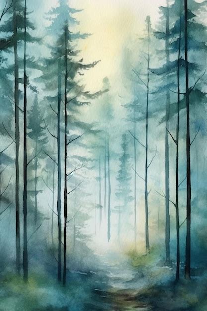 Premium AI Image A Watercolor Painting Of A Misty Forest Tranquil