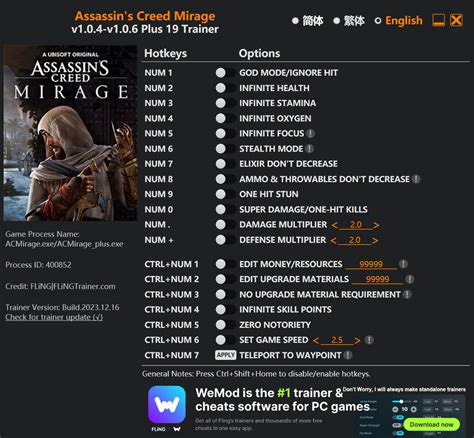 Assassin S Creed Mirage Trainer Fling Trainer Pc Game Cheats And Mods