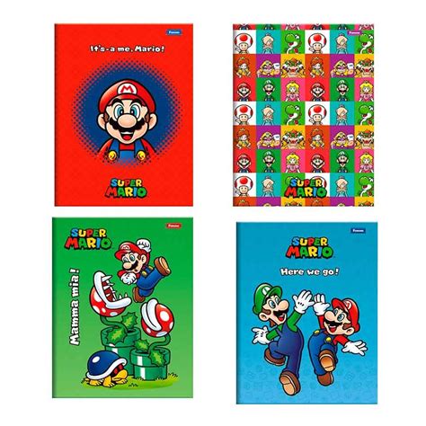 Caderno Brochura 1 4 Pequeno Capa Dura 80 Fls Super Mario Foroni Na