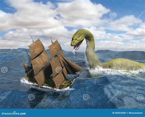 Tall Sailing Ship Sea Monster Stock Illustration | CartoonDealer.com ...