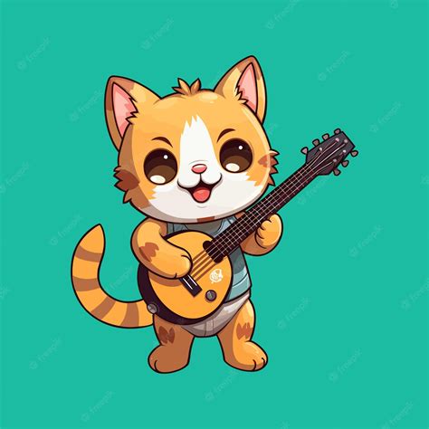 Premium Vector | Cute cat playing guitar cartoon design