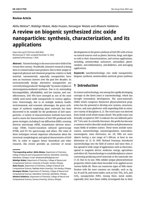 Pdf A Review On Biogenic Synthesized Zinc Oxide Nanoparticles