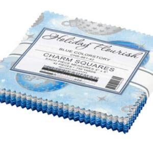 Robert Kaufman Holiday Flourish 14 Blue Colorstory Charm Squares 42 5