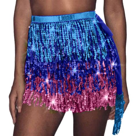 Fsqjgq Carnival Mini Skirt Boho Fringe Sequin Skirt For Women Tassel