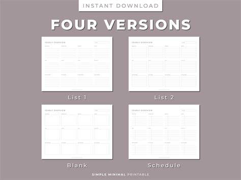 Yearly Overview Printable Planner, Year-at-a-glance, Annual Perpetual Planner, Letter & A4 ...