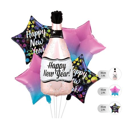 Kit De Ballons Aluminium Happy New Year Champagne