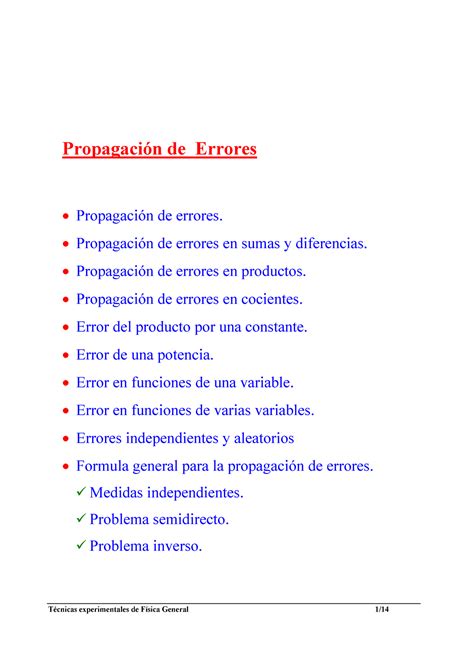 Propagación de Errores en Mediciones Propagación de Errores