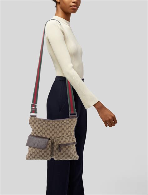 Gucci Monogram Web Medium Double Pocket Messenger Bag Neutrals Crossbody Bags Handbags