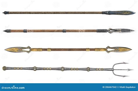 Collection Long Spear, Weapon, on an Isolated White Background. 3d Illustration Stock ...