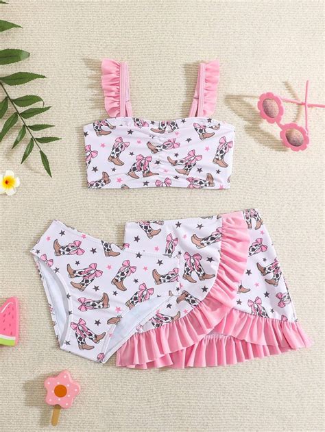 Conjunto de bikini de dos piezas con estampado aleatorio para niña joven playa de verano Moda