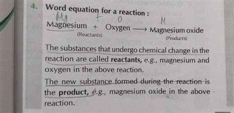 4 Word Equation For A Reaction Magnesium Oxygen Magnesium Oxide R