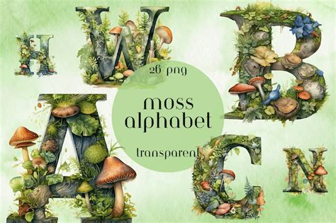 Watercolor Moss Alphabet Letters This Fungi Mushroom Font Is For