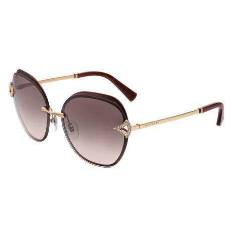 Bulgari Divas’ Dream Angular Squared Metal Sunglasses With Crystals Brown Gold Divas