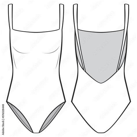 Vetor De One Piece Swimsuit Fashion Technical Drawing Template With A