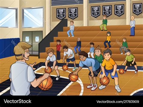 Kids Practicing Basketball Royalty Free Vector Image