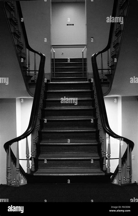 Shadowy And Dark Interior Of Old Historic Wooden Staircase Create An