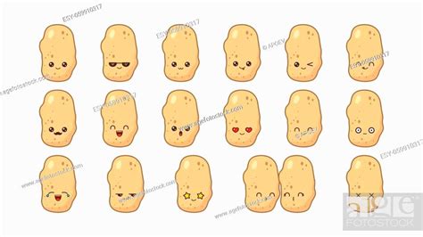 Potatoes Cute Kawaii Mascot Set Kawaii Food Faces Expressions Smile