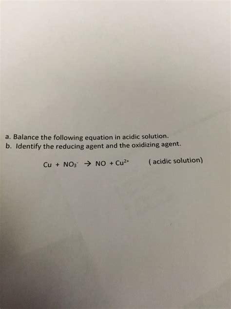 Solved Balance The Following Equation In Acidic Solution