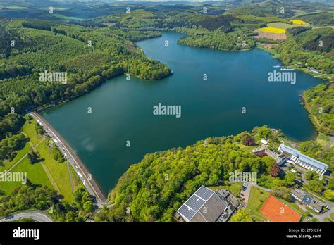 Aerial View Hennesee Dam Reservoir In The Arnsberg Forest Welcome