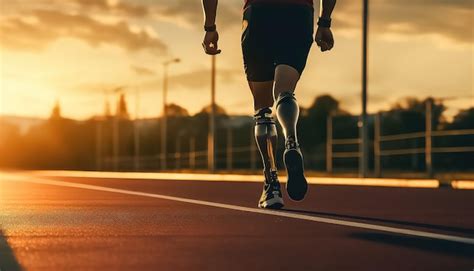 Premium Ai Image Man With Prosthetic Leg Running Marathon