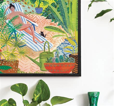 Sunbathing Nude Lady Art Print Painting Tropical Garden With Etsy