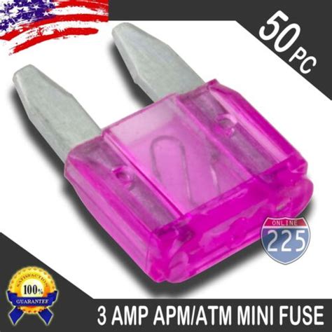 50 Pack 3a Mini Blade Style Fuses Apmatm 32v Short Circuit Protection Car Fuse Ebay