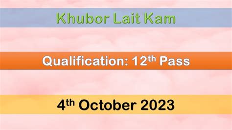 Khubor Lait Kam Th October Meghalaya Job Vacancy Youtube