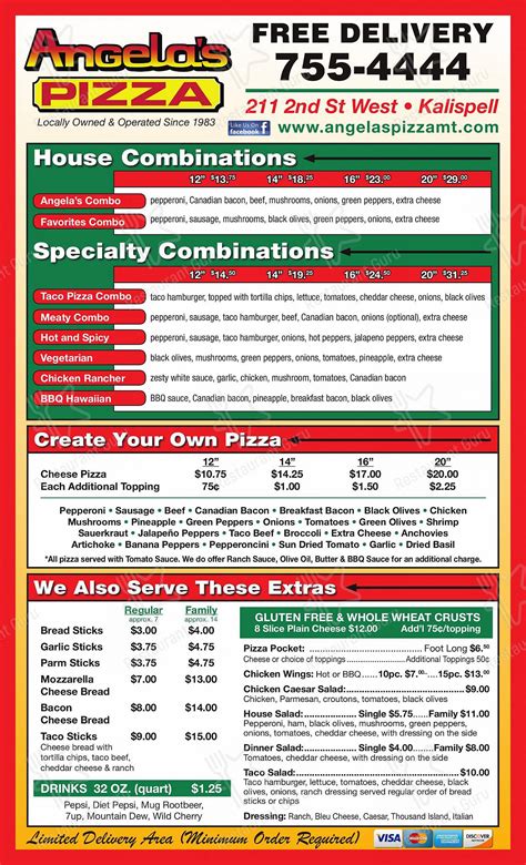 Menu At Angelas Pizza Pizzeria Kalispell