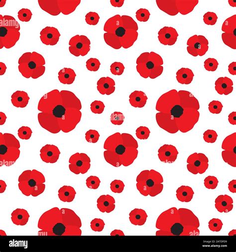 Red Poppy Seamless Pattern Repeating Texture With Flowers Simple