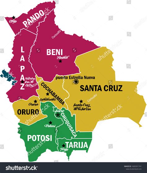 Political Map Bolivia Important Cities Stock Vector (Royalty Free ...