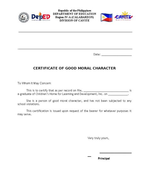 Good Moral Character Certificate Sample Letter Template