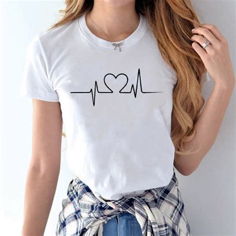 New2017 Harajuku Heartbeat Love Printed Women T Shirts Casual Summer Short Sleeve Short Sleeve T