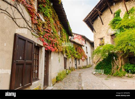 Architecture of Perouges, France, a medieval walled town, a popular ...