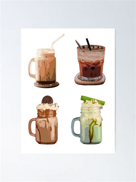 Iced Coffee And Frappe Cute Sticker Pack Poster For Sale By