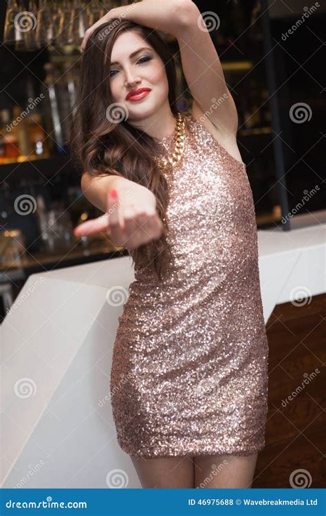 Seductive Attractive Brunette Touching Her Hair Stock Photo Image Of Female Smiling