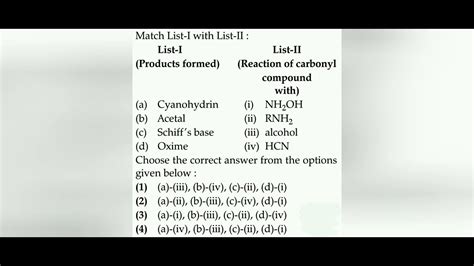 Match List I With List Ii Choose The Correct Answer From The Options